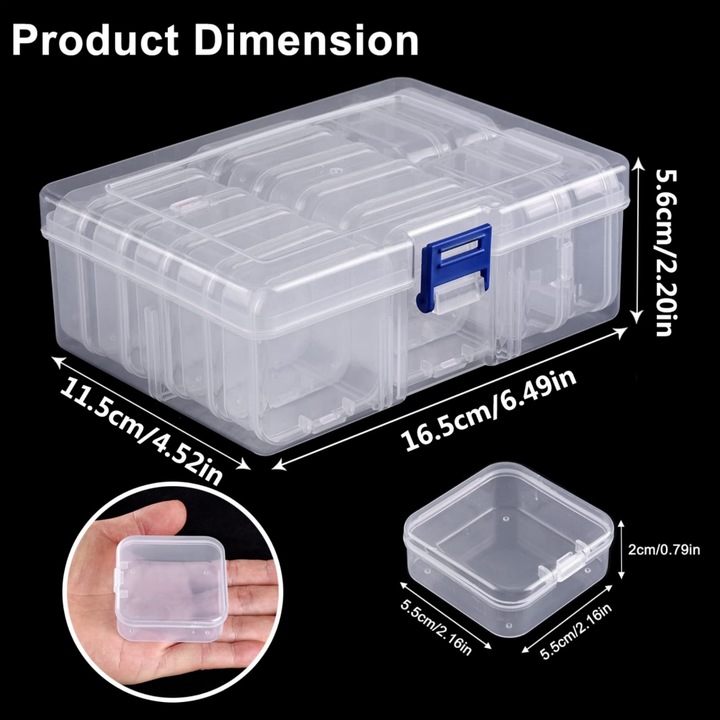 Set cutii depozitare TasyPins, transparent, 15 piese, 16.5x11.5x5.6cm