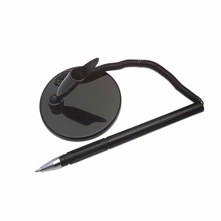 Pix negru cu snur si suport adeziv, mina albastra ( receptie )