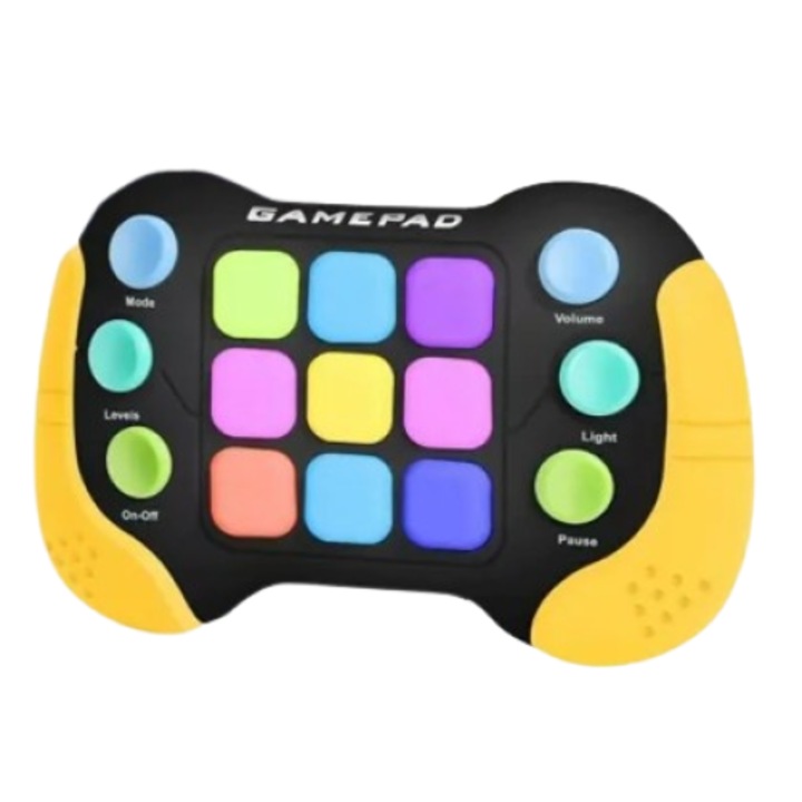 Interaktív játékkonzol, 6 gombbal és 600 szinttel, sárga/fekete