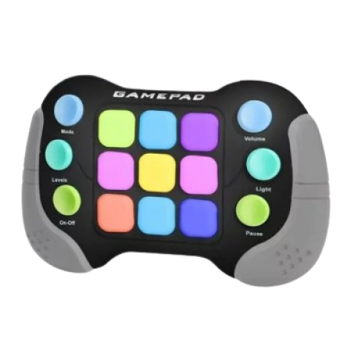 Interaktív játékkonzol, 6 gombbal és 600 szinttel, szürke/fekete