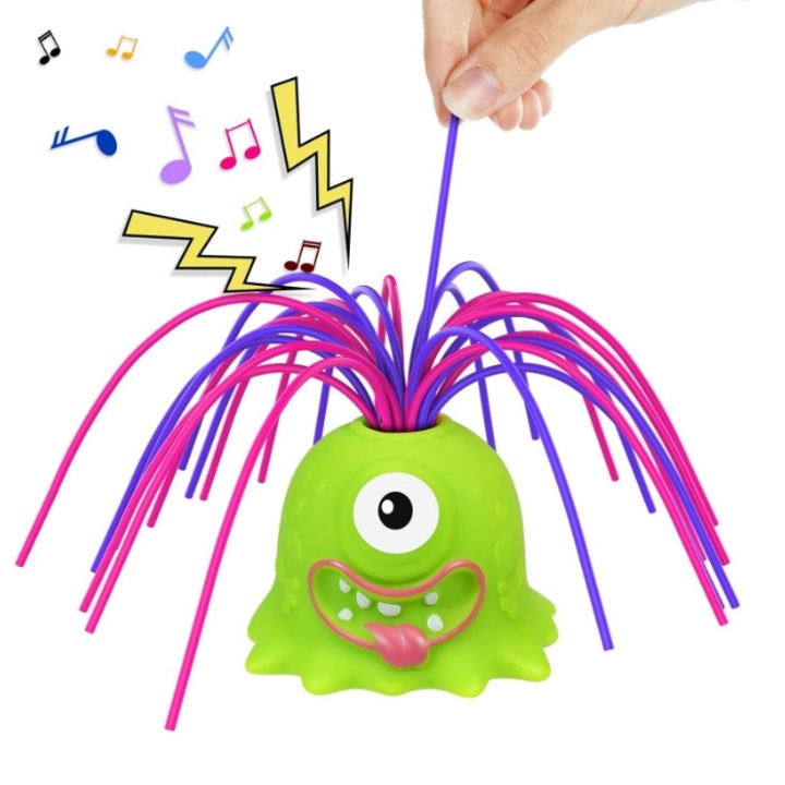 Интерактивна играчка Avaleea, Чудовище с крещяща коса, 6 звука, 8 см, Зелено