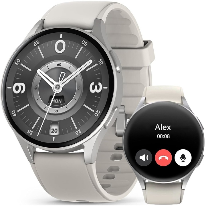 Smartwatch AMOLED Always ON WiX™FiT 1.32” Panda Glass, Apel Bluetooth, GPS Track, Asistent Vocal Alexa, 24/7 Fitness Tracker, Monitorizare HR/Somn/SpO2, Control Muzica/Foto, Ambient Sound, Autonomie 7 Zile, Curea Silicon, Platinum Grey