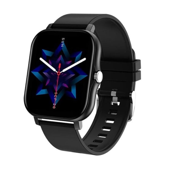 Ceas smartwatch, fitness, full touch screen, apelare Bluetooth, unisex, monitorizare puls, monitorizare somn, negru
