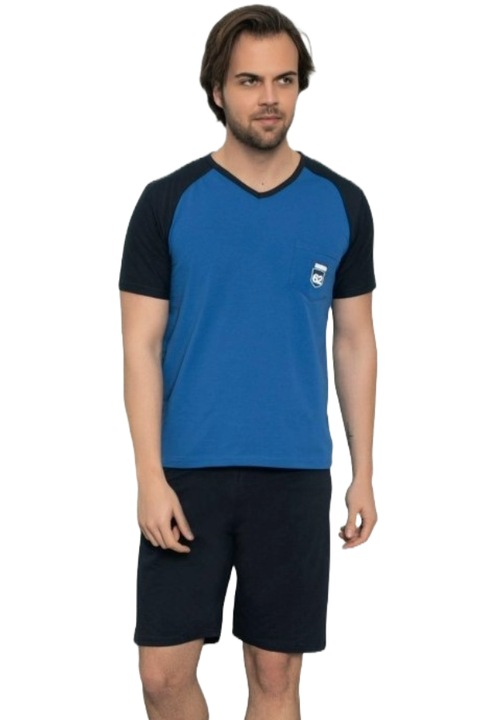8Premium Lycra / Pamut Ferfi Pizsama, UraMag, 2 reszes, Rovid, Kék