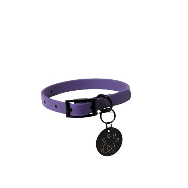 Zgarda din biothane TOTO Accessories Classy ajustabila, rezistenta la apa, culoare Purple Serenity + Black, marimea S