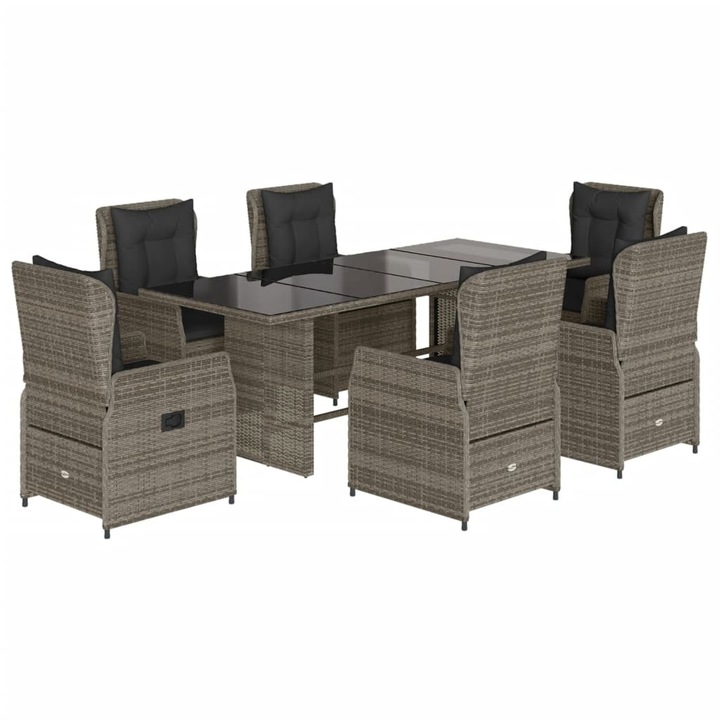 Set mobilier de gradina cu perne vidaXL, 7 piese, gri, poliratan, 3262783