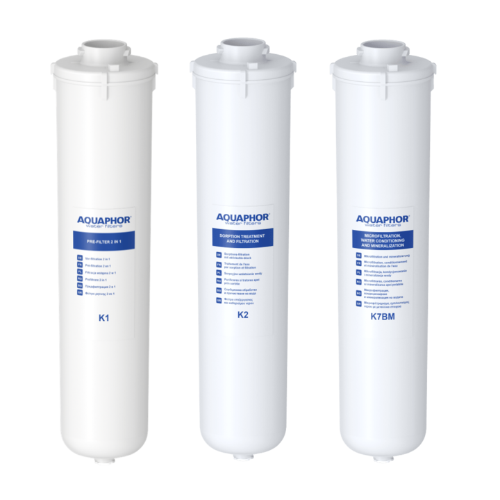 Комплект от 3 филтърни патрона (K1, K2, K7BM) за RO-102S EU и RO-202S, AQUAPHOR, за уред за вода с обратна осмоза