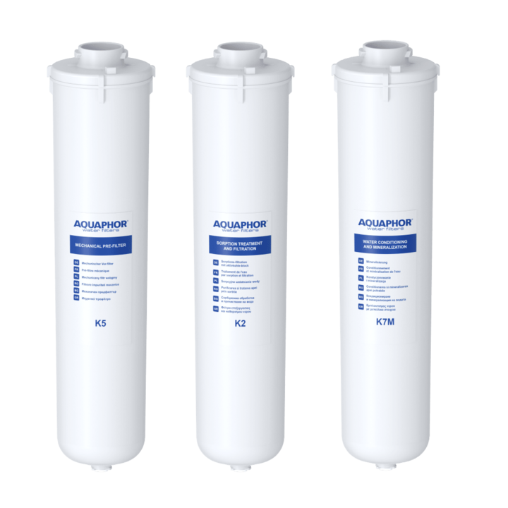 Опаковка от 3 филтърни патрона (K5, K2, K7M) за RO-102S, AQUAPHOR, за устройство за вода с обратна осмоза