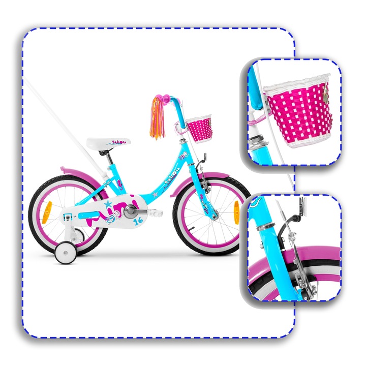Bicicleta copii, Tabou Mini 12, roata 12 inch, cos si clopotel, multicolor, 310x620x27x43cm