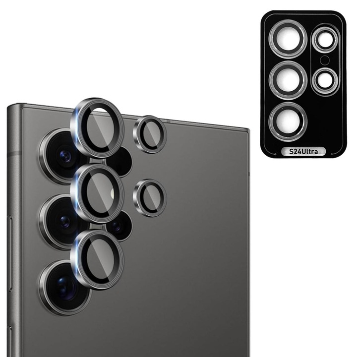 Devia Camera Glass Film Peak Series kompatibilis a Samsung Galaxy S24 Ultra, ezüst színnel