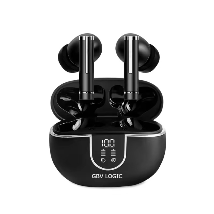 GBV LOGIC vezeték nélküli, fülbe helyezhető bluetooth fejhallgató, külső zajszűrővel, 400 mAh akkumulátor, vezeték nélküli, digitális kijelző, bluetooth 5.3, vízálló, beépített mikrofon, érintésvezérlés, fekete