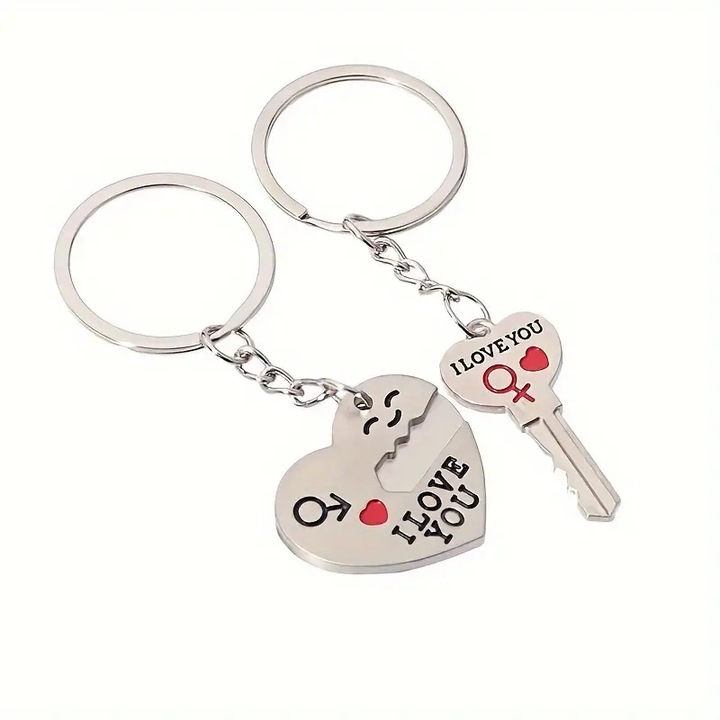 Комплект от 2 X ключодържател Gentelo Heart Keychain, изработен от неръждаема стомана, 3D дизайн, сребрист екстериор