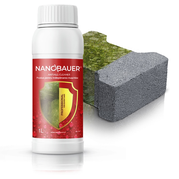 Detergent lichid pentru indepartarea depunerilor verzi, muschilor si lichenilor, Nanobauer® AntiAlg, 1L, ideal pentru curatarea pavajelor, betonului, ceramicii, fatadelor, acoperisurilor, zidurilor si gardurilor