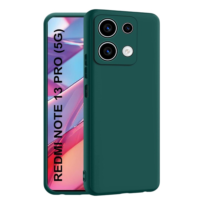Husa pentru Xiaomi Redmi Note 13 Pro 4G, Silicon Forest Green, Protectie Camera, BzStore