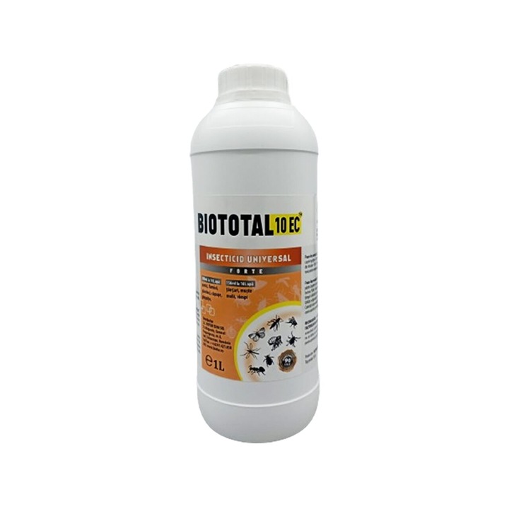 Insecticid cu spectru larg, Biototal 10EC, anti gandaci, muste, purici, capuse, tantari, furnici, plosnite, molii, efect de soc, 1 litri
