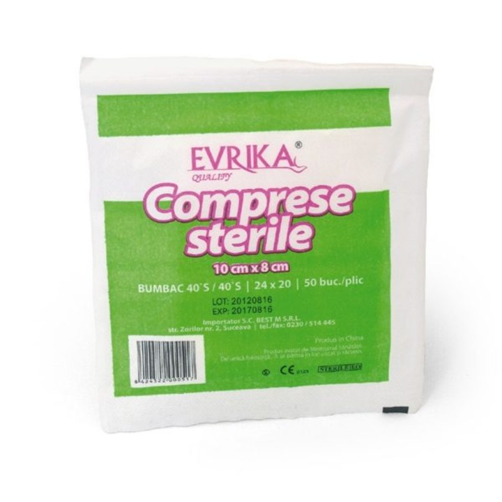 Comprese sterile tifon, Evrika Quality, taiate, 10cm/8cm, 50buc/plic