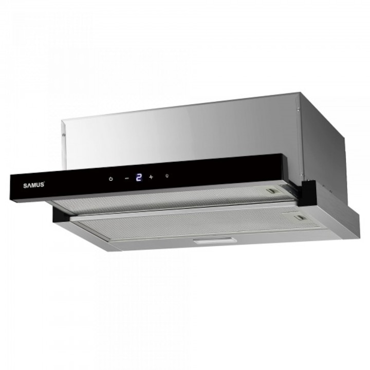 Абсорбатор за вграждане Samus HS6061DTGX, 1 мотор, Ширина 60 см, LED дисплей, Мощност на абсорбиране 320-611 m3/h, 3 степени на абсорбиране, Touch Control, Неръждаема стомана