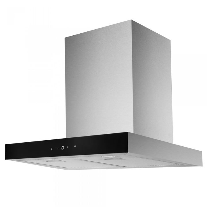 Hota decorativa Samus HS661DGX, 1 Motor, Latime 60 cm, Putere absorbtie 305-589, 5 m3/h, 9 Trepte de absorbtie, Touch Control, Inox/Sticla neagra