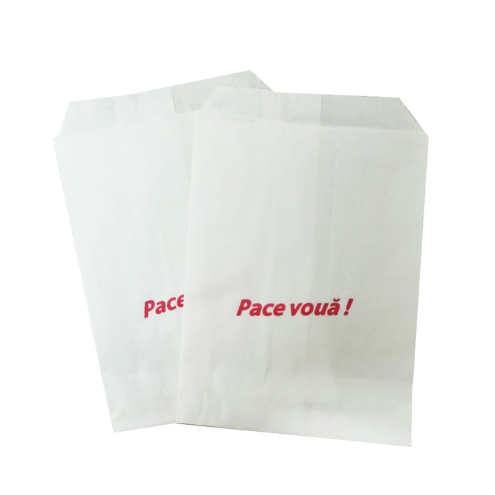 Set 2500 pungi kraft albit, 8, 5 x 13, anafura, imprimare pace Voua, Fivalcom, 100% biodegradabile