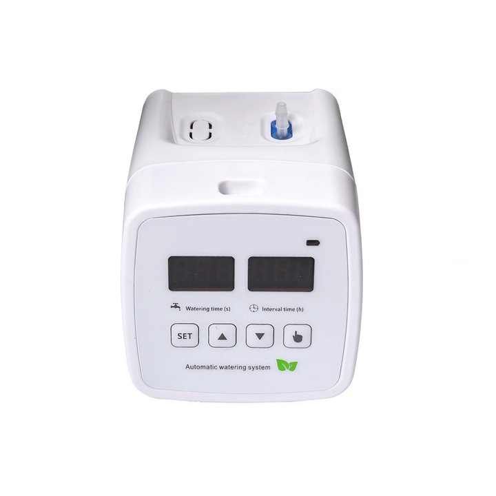 Sistem de irigare automat AxaCube pentru plante, set pentru 15 ghivece, udare prin picurare, temporizator, alimentare prin baterii sau conectare la retea, ideal apartament/casa