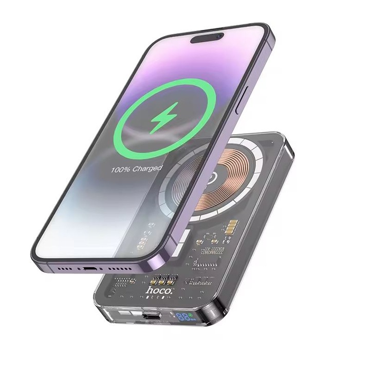 Magsafe Hoco Q14 akkumulátor, Mini Powerbank, Kapacitás 5000 mAh, Gyors vezeték nélküli töltés, Fekete