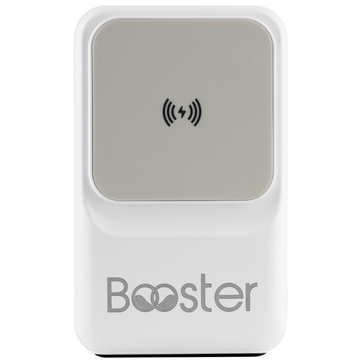 Baterie externa Booster, Qi Fast Charge, incarcare magnetica Wireless 15W, prin Cablu 22.5W, display LED, capacitate 10.000 mAh, conectivitate Lightning, USB si Type C input/output, marime 112*68*23mm, greutate 200g, compatibil Apple, Samsung, Alb