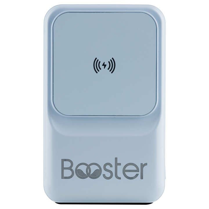 Baterie externa Booster, Qi Fast Charge, incarcare magnetica Wireless 15W, prin Cablu 22.5W, display LED, capacitate 10.000 mAh, conectivitate Lightning, USB si Type C input/output, marime 112*68*23mm, greutate 200g, compatibil Apple, Samsung, Albastru