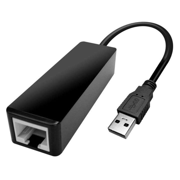 Мрежов адаптер, PowerTech, USB/Ethernet, 1000 Mbps, 20 см, черен