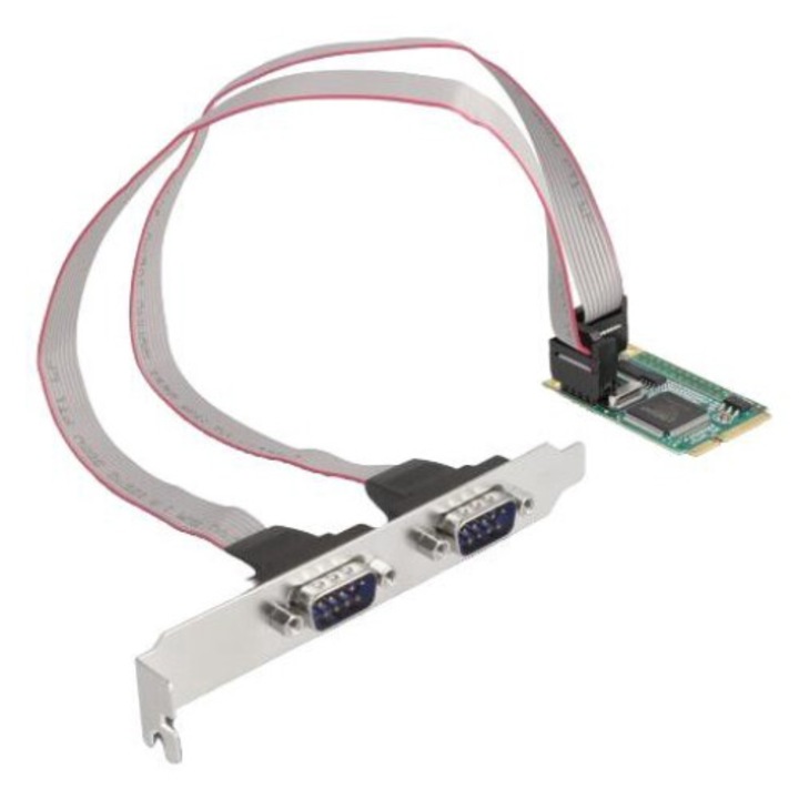 Delock Mini PCI Express Expansion Card 2 x RS-232 Moschip MCS9901 460.8 Kbps 30 cm Многоцветен
