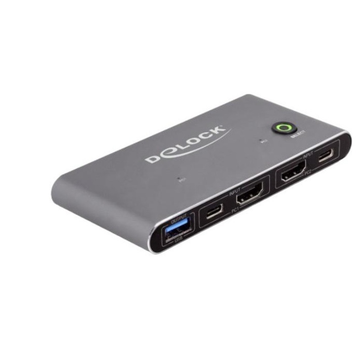 Switch KVM, Delock 18647, 4xUSB, 5Gbps, 8K/30Hz, Gri, 115x54x12mm