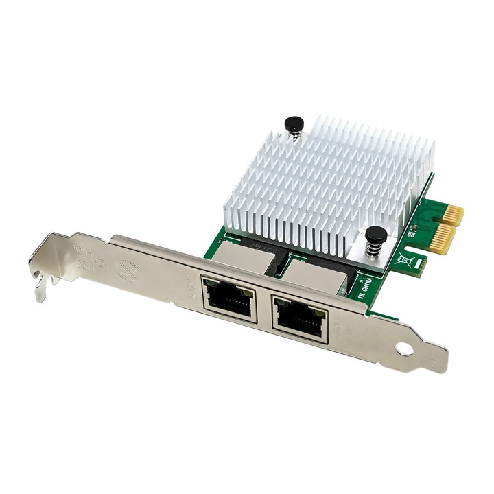 Placa de expansiune PowerTech ST7377, PCIe, 2x RJ45, 1000Mbps, 76x65mm