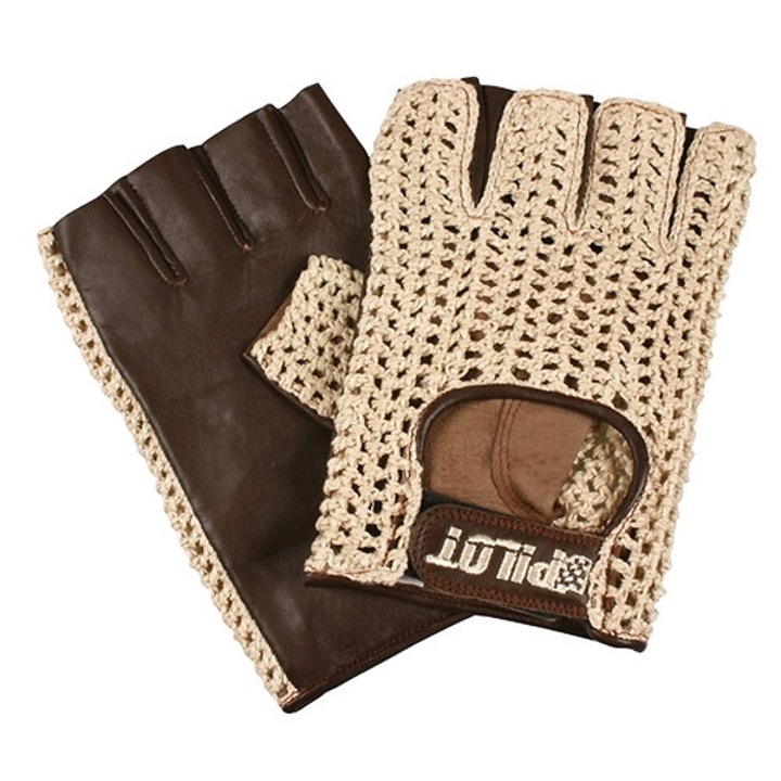 Manusi dama Lampa, piele impletita, maro