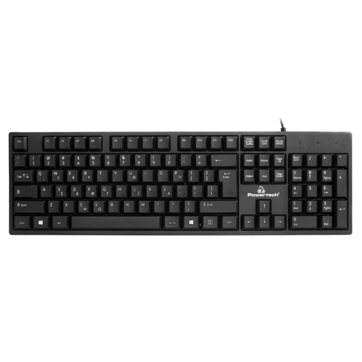 Tastatura PowerTech PT-1074, cu fir, EN/GR, negru, 43.5x12.9x2.6cm