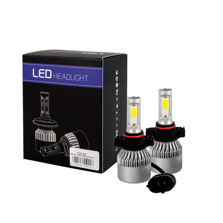 Kit 2 becuri auto LED, COB, M-Tech, C6, 80W, 10000lm, 6500K, 10-36V, Aluminiu, H16/5202/PS24W