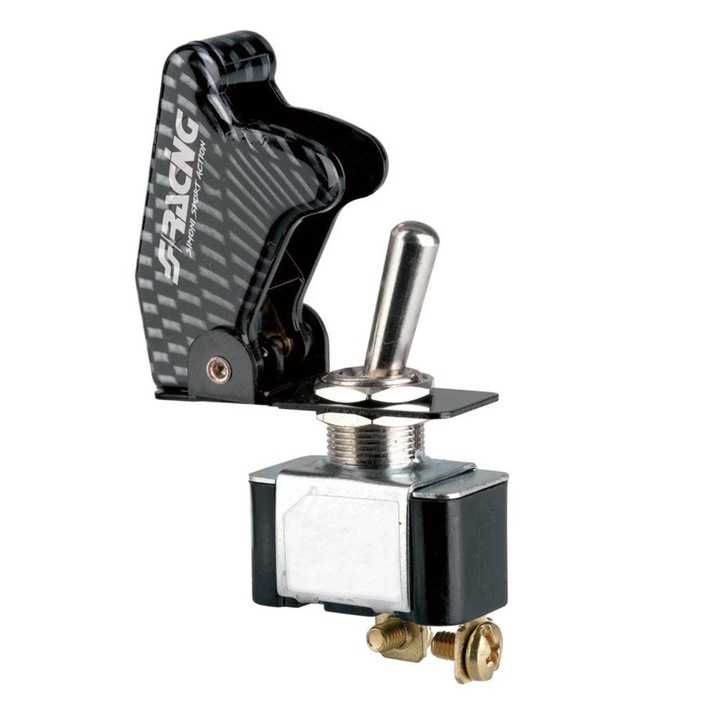 Intrerupator On/Off Simoni Racing, tip aeronautic, 12V 20A, carbon cu capac, negru
