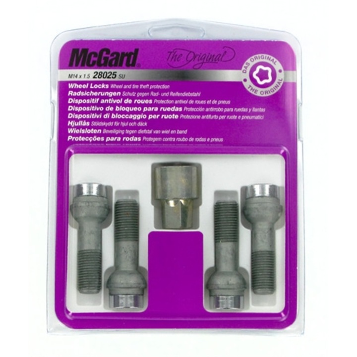Set 5 prezoane antifurt, McGard, 14x1,5 41,0 mm, E120