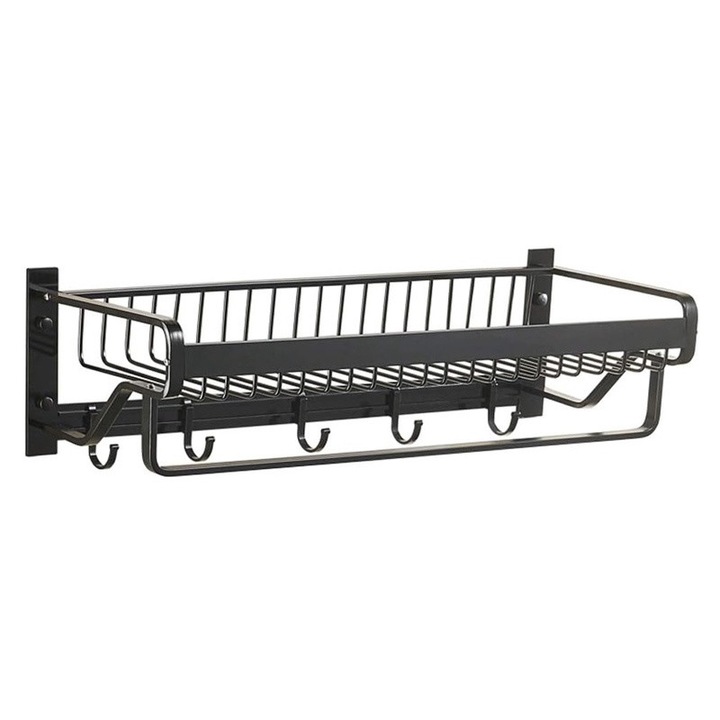 Suport pentru haine HOME USE HUH-0164, metalic, cu raft si carlige, negru, 57x22x13cm