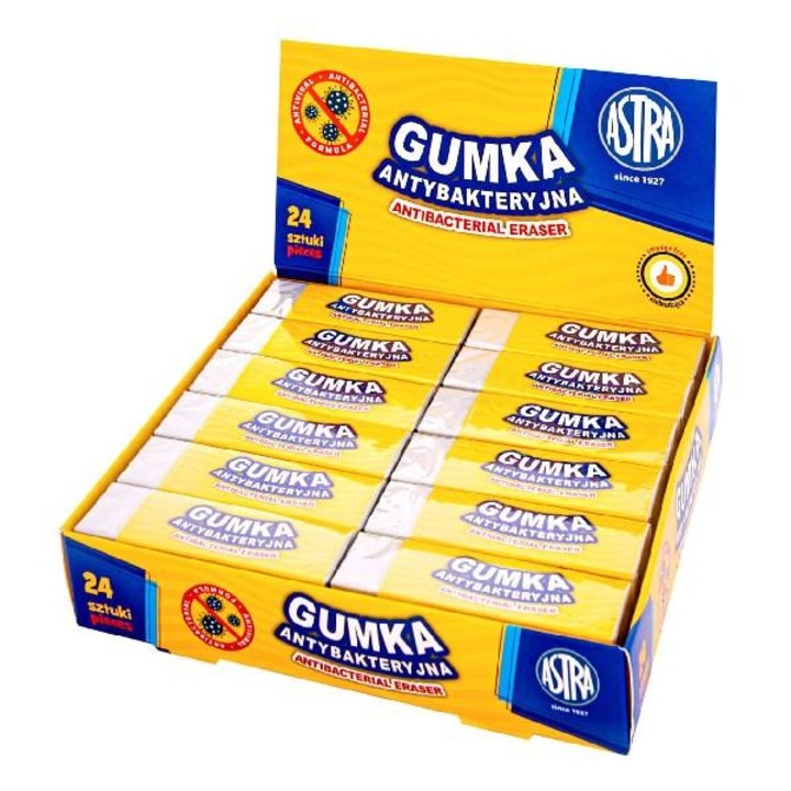 Radiera ASTRA antibacteriana 60x20x11 mm alba 24 buc/afisaj