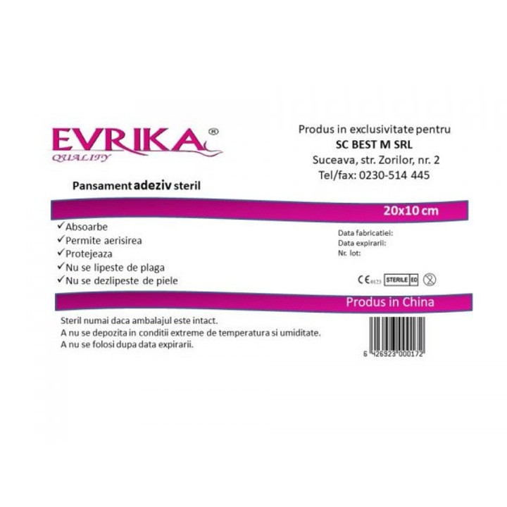 10 bucati Pansament adeziv steril Evrika Quality, 20cm/10cm