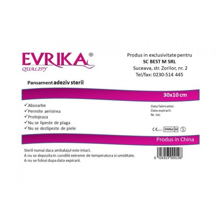 10 bucati Pansament adeziv steril Evrika Quality, 30cm/10cm