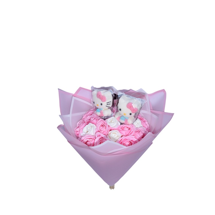 Buchet Trandafiri Hello Kitty Roz