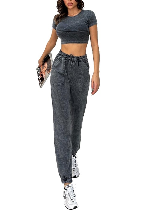 Compleu casual dama, tricou si pantaloni, Bumbac, Gri Antracit, Gri antracit