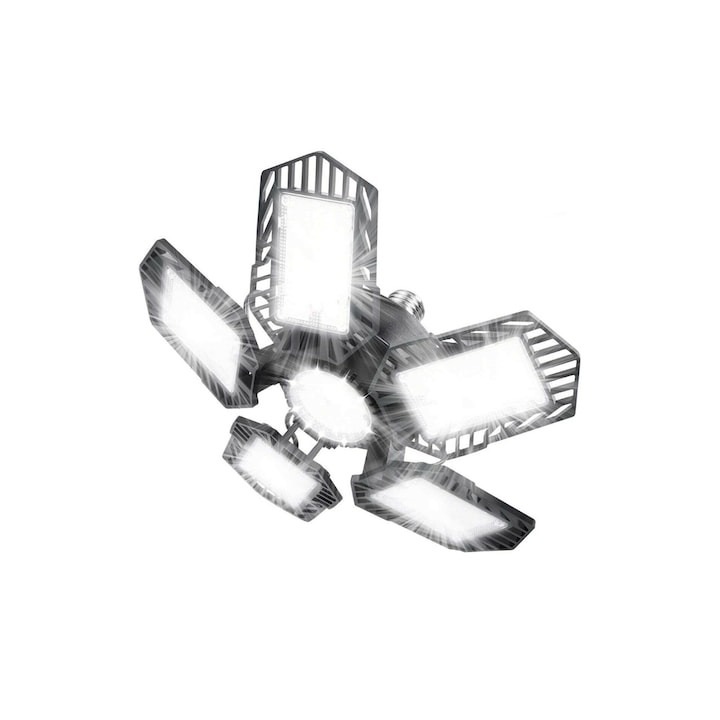 LED крушка 6 в 1, за работилница, гараж, мазе, големи пространства, 10000 lm, E27 100W, 6000-6500k, черна, Dactylion®