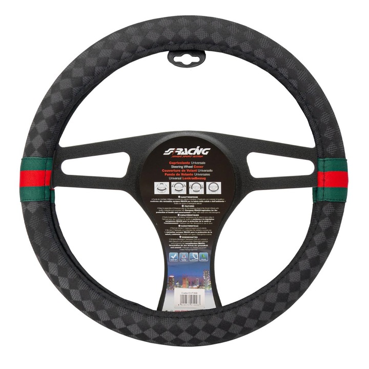 Husa volan Simoni Racing G Style, eco-friendly, negru, 37-39cm, set de 1