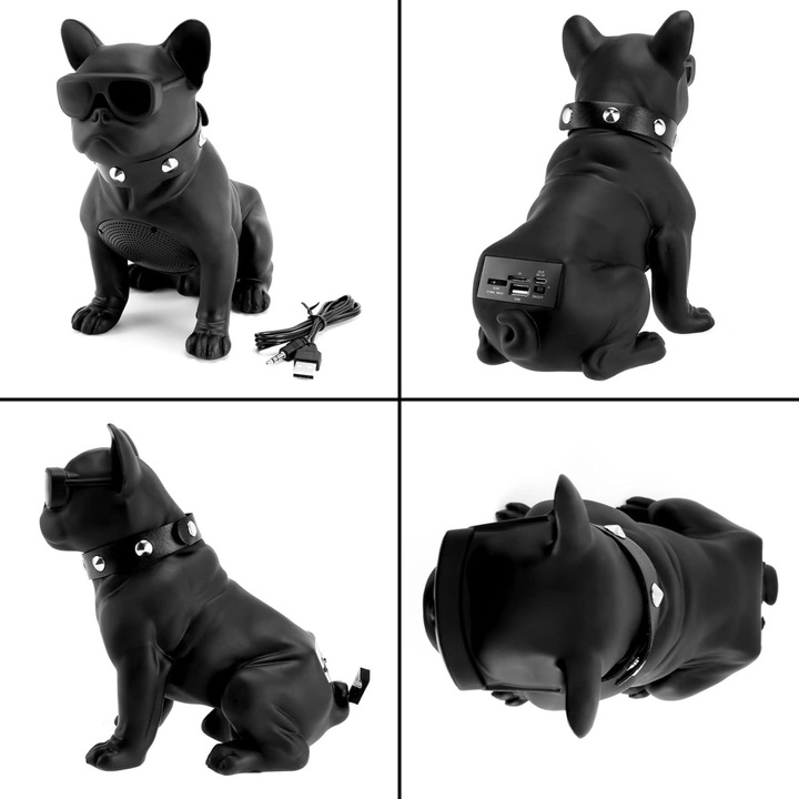 Boxa portabila wireless HD stereo, cu bluetooth, microfon, radio, tip Bulldog, varianta mare, negru