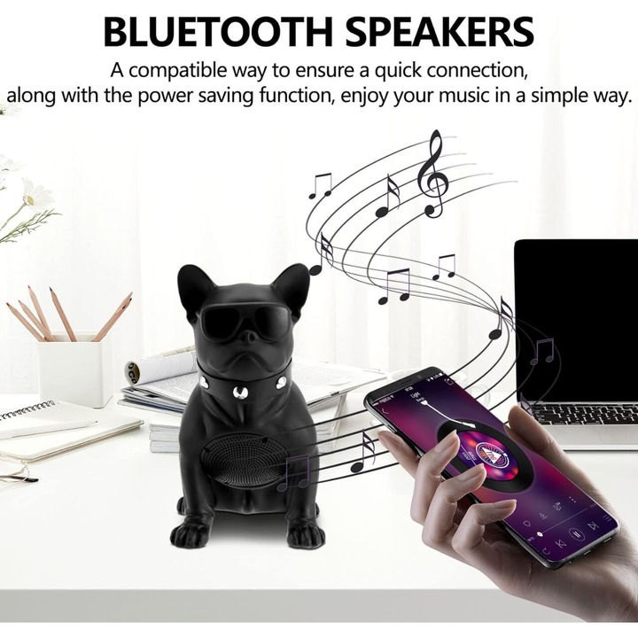 Boxa portabila wireless HD stereo, cu bluetooth, microfon, radio, tip Bulldog, varianta mare, negru