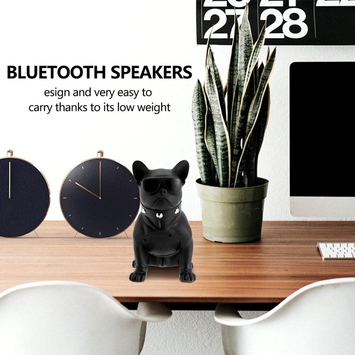 Boxa portabila wireless HD stereo, cu bluetooth, microfon, radio, tip Bulldog, varianta mare, negru