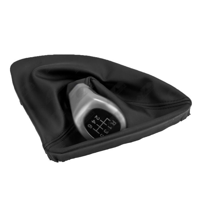 Buton de schimbător viteze NTY pentru BMW 1 SERIES E81/E82/E87/E88, PVC/Piele, Negru/Argintiu, 6 trepte