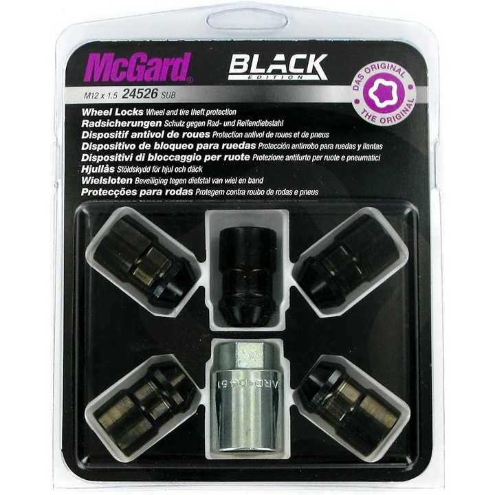 Set 5 prezoane antifurt McGard, 12x1.5x32.5mm, negru