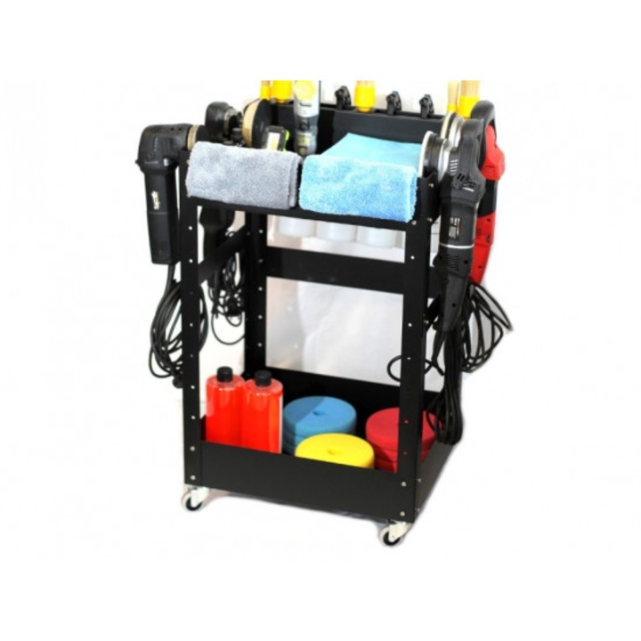 Carucior pentru detaliere Poka Premium, 80cm inaltime, 2 polite 40x50cm, negru